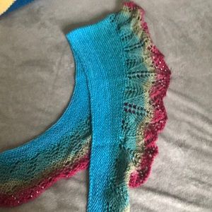 Hand knit crescent shawl/ scarf